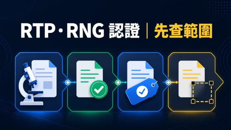 看到 RTP 與 RNG 認證就代表公平嗎？先查實驗室、版本與認證範圍主圖
