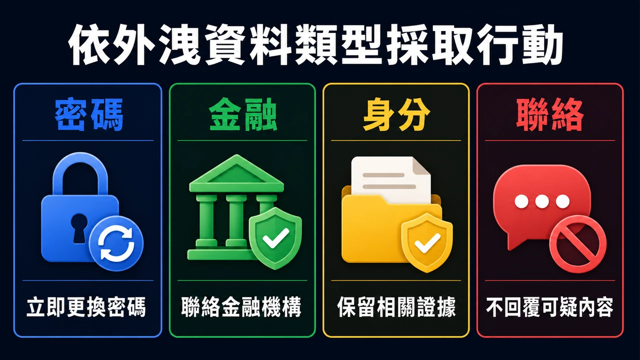 依外洩資料處理：密碼、金融、身分、聯絡