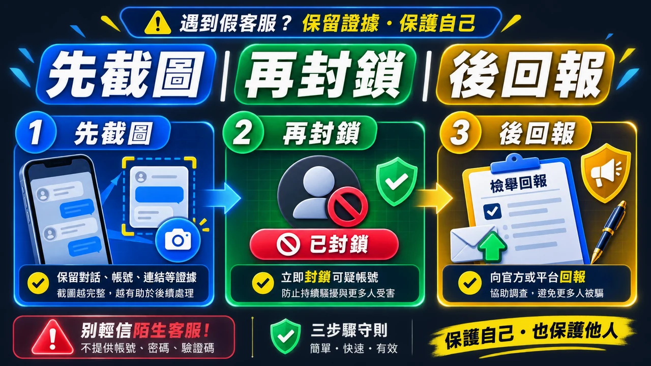 假客服存證順序：先截圖、再封鎖、後回報