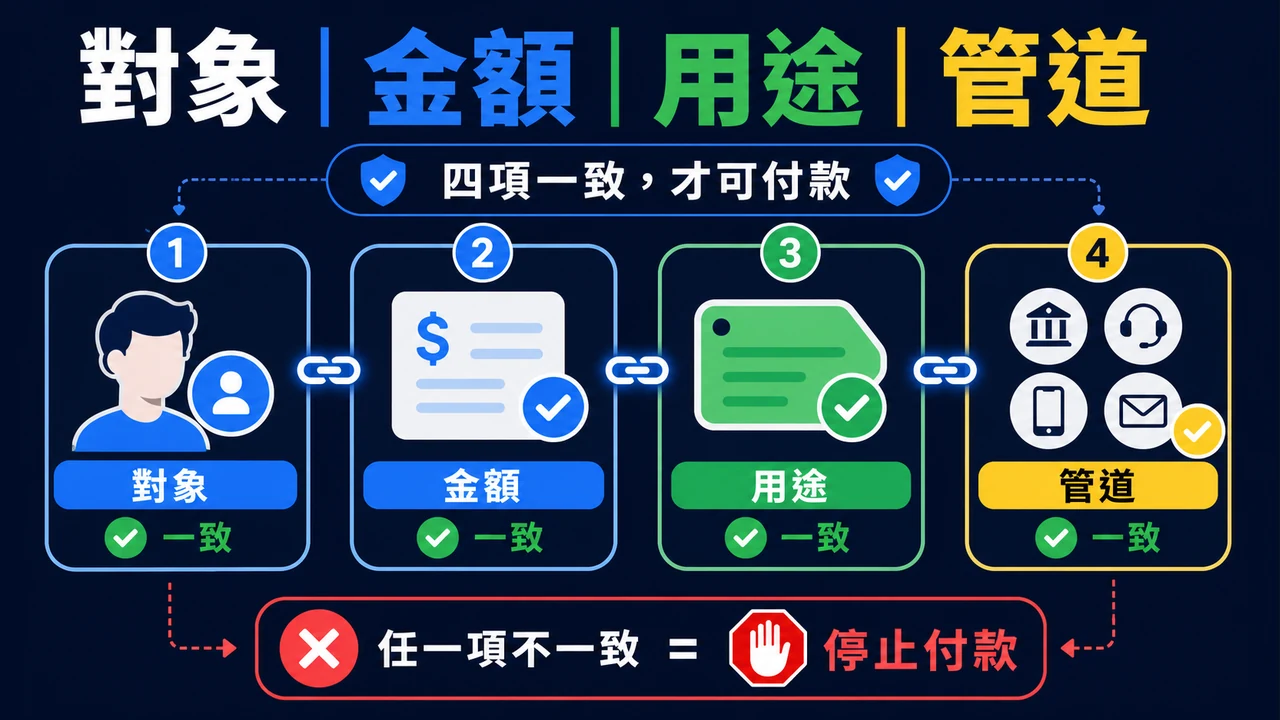 付款四要素：對象、金額、用途、管道