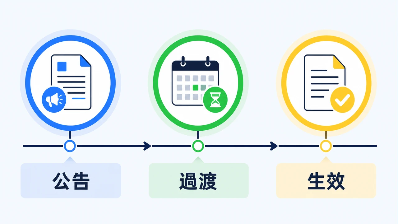 KYC 規則從公告、過渡期到正式生效的時間軸